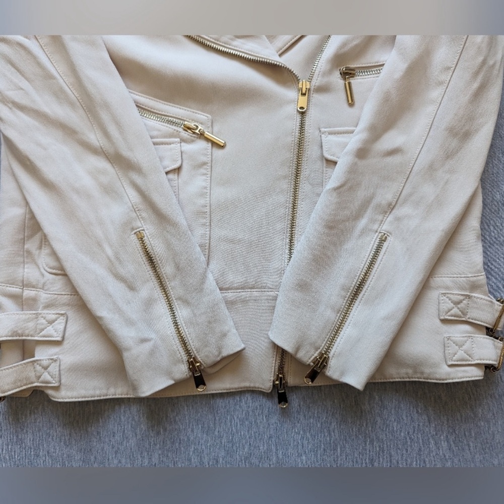 Club Monaco Relaxed Asymmetrical Moto Biker Jacket Cream Beige S - Picture 8 of 14